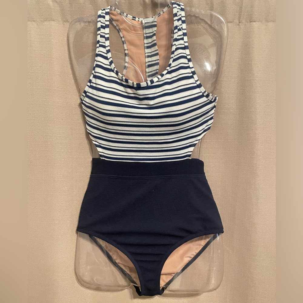 NEW Classic Blue and White One Piece Bathing Suit Size M